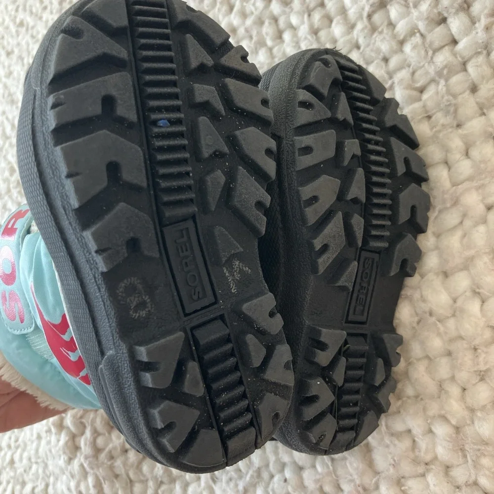 Sorel Commander Snow Boot Kids Size 7 Pink Blue‎ Waterproof Fleece Lined Outdoor